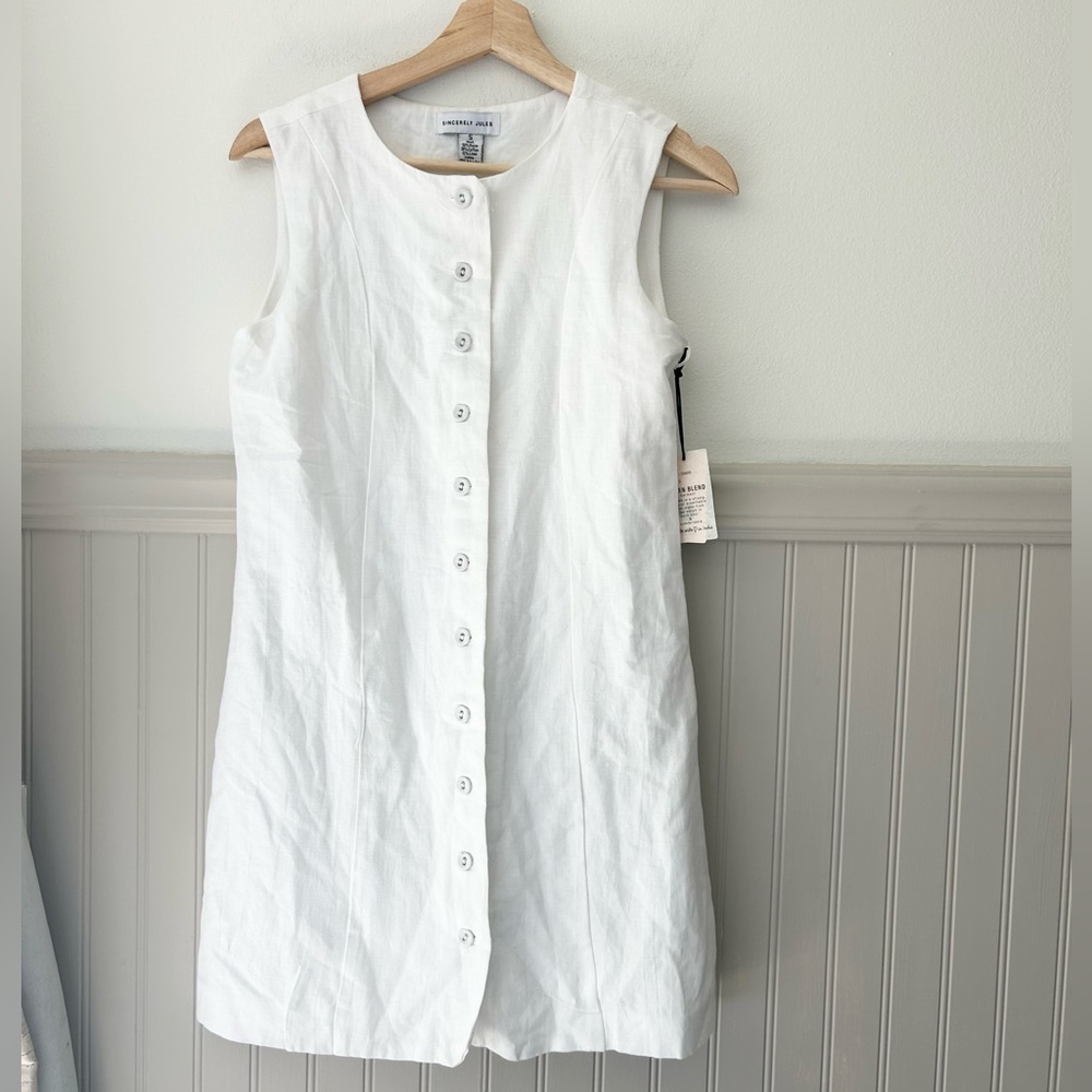 ⭐️ NEW Sincerely Jules Small White Linen Button Front Sleeveless Mini Dress